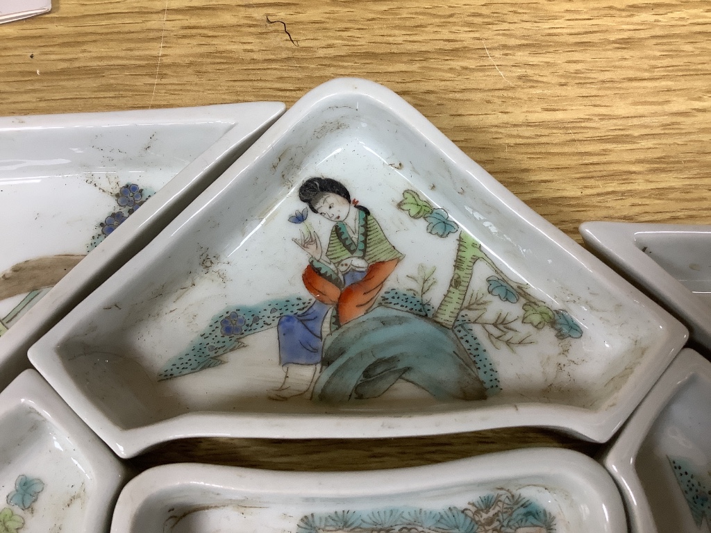 A Chinese famille rose nine piece supper set